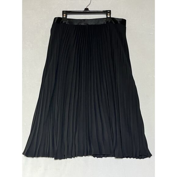 Express Pleated Midi Skirt Size Large Black Chiffon A Line Classic Lined Flowy - Picture 2 of 8